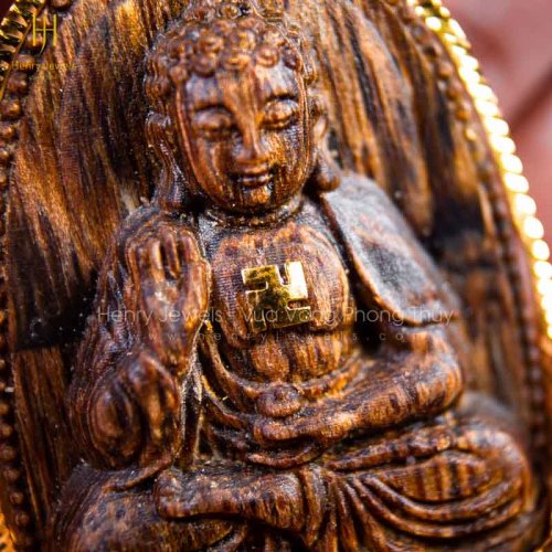 Mặt Phật A Di Đà trầm sánh chìm nước dầu vàng bọc vàng 10K bản đặc biệt